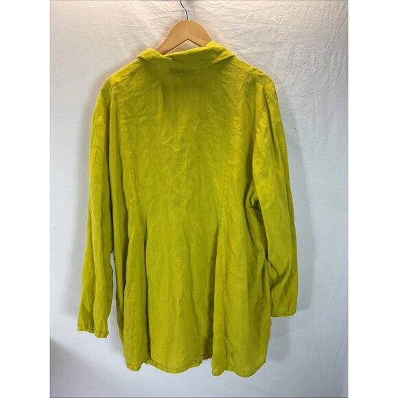 Flax Linen‎ Long slv Green Buttondown Blouse Womens Size 1G Lagenlook Artsy - Picture 2 of 10